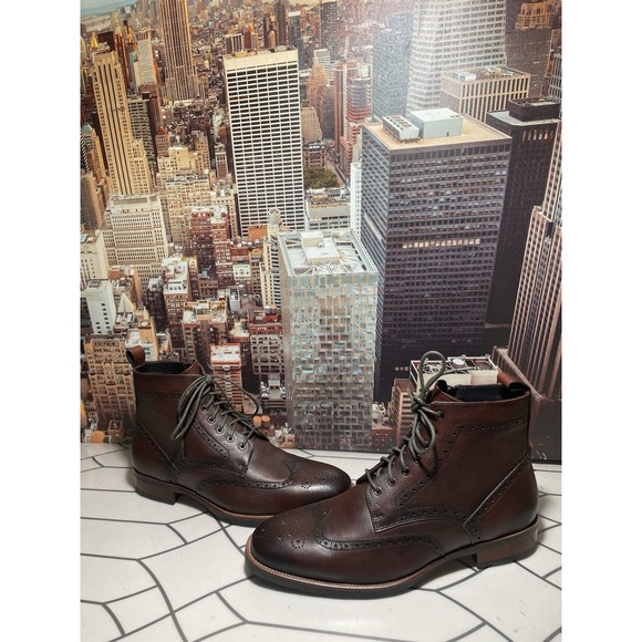 Dockorio  Brown Brogue Leather Derby Zip Ankle Dress Boots Men Size 9 main image 5